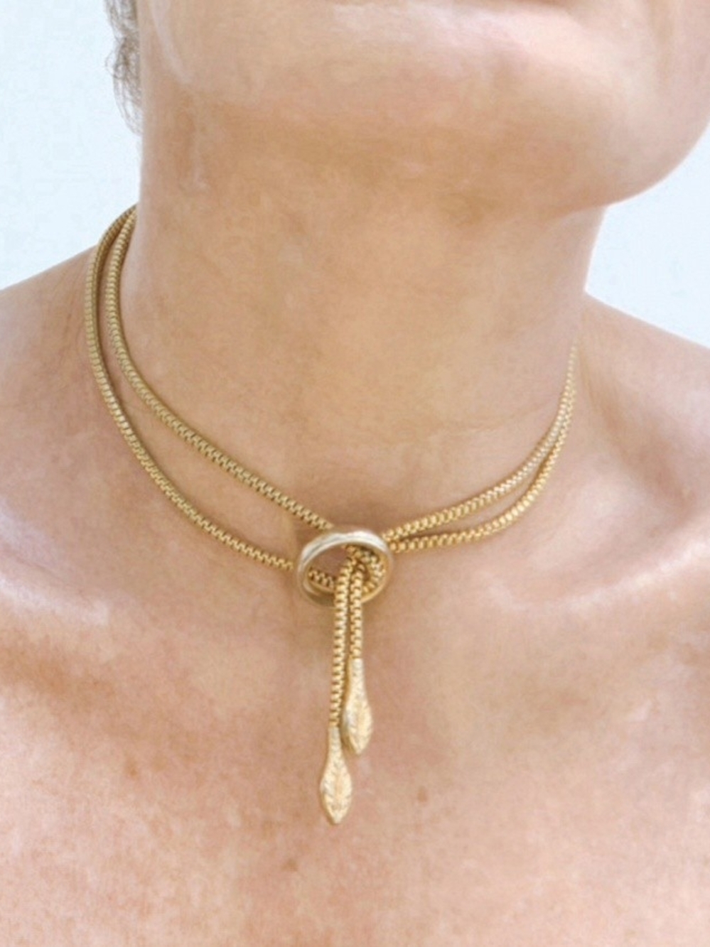 Antique Art Deco Gold-Tone Double-Headed Snake Necklace